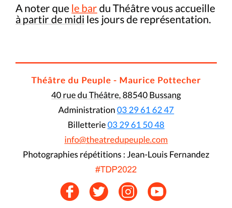 Théâtre du Peuple – à Bussang (Vosges) 30 Juillet au 3 Septembre 2022.