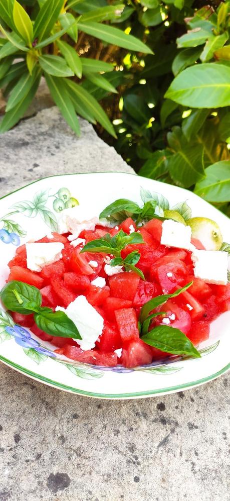 Salade de pastèque tomates et fêta