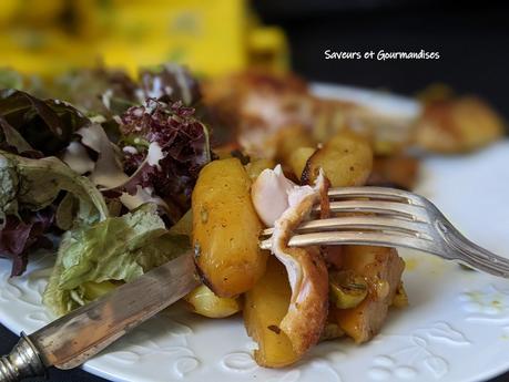 Poulet rôti en cocotte et ses pommes fondantes.