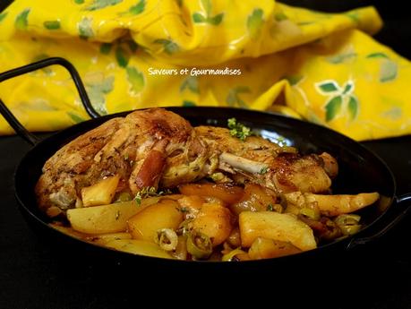 Poulet rôti en cocotte et ses pommes fondantes.