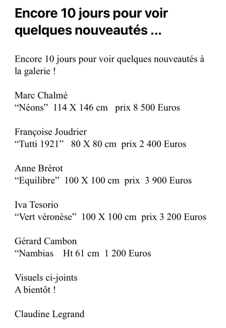 Galerie Claudine Legrand : exposition de Juillet 2022.