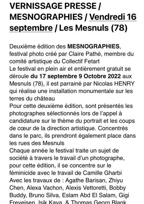 Mesnographies  – Les Mesnuls – 17 Septembre au 9 Octobre 2022.
