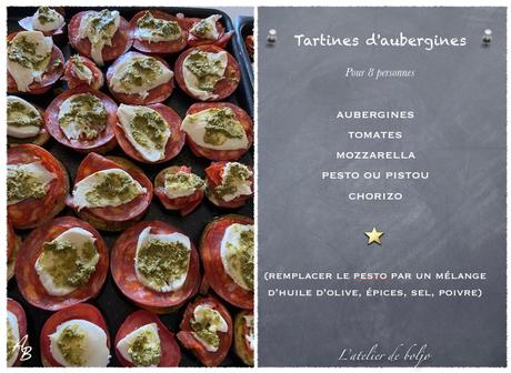 Tartines d’aubergines, tomates, mozzarella Tartines d’aubergines, tomates, mozzarella