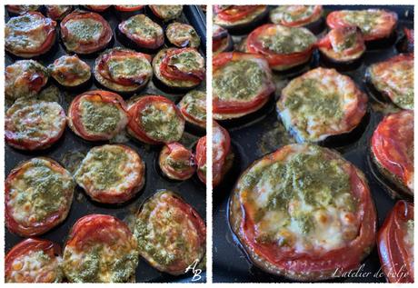 Tartines d’aubergines, tomates, mozzarella Tartines d’aubergines, tomates, mozzarella