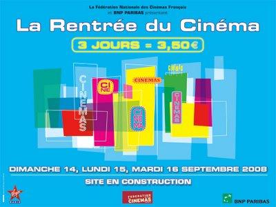 Rentrée Cinéma 2008: Paribas vous fait gagner places ciné 3,50 euros
