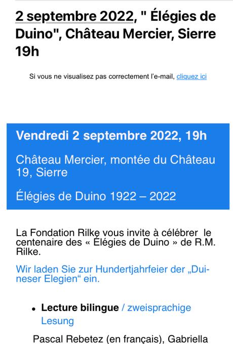 Fondation Rainer-Maria RILKE  à Sierre – le 2 Septembre 2022. »élégies de Duino »