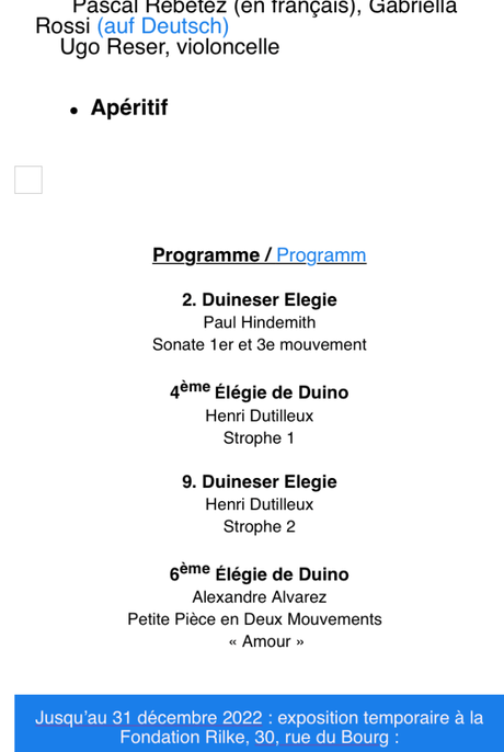 Fondation Rainer-Maria RILKE  à Sierre – le 2 Septembre 2022. »élégies de Duino »
