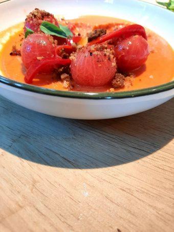 Tomates, poivrons, crumble de soubressade © Patrick Faus