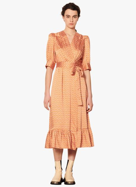SANDRO Robe longue portefeuille imprimée | Orange