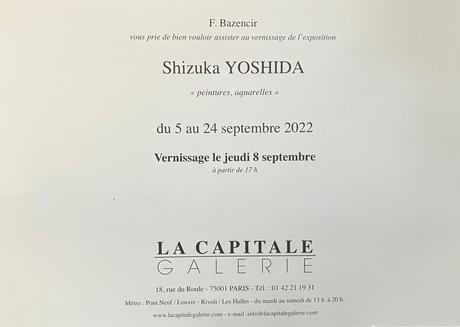 Galerie La Capitale – exposition Shizuka Yoshida à partir du 5 Septembre 2022.