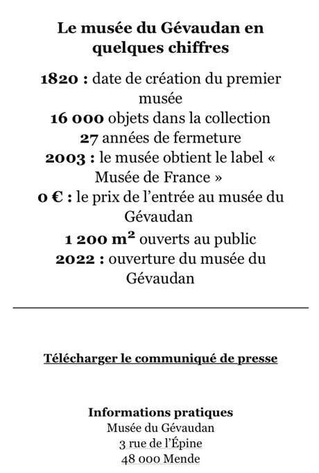 Musée du Gévaudan -ouverture le 18 Octobre 2022.