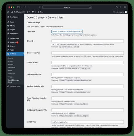 Configuration du plug-in WordPress OIDC.