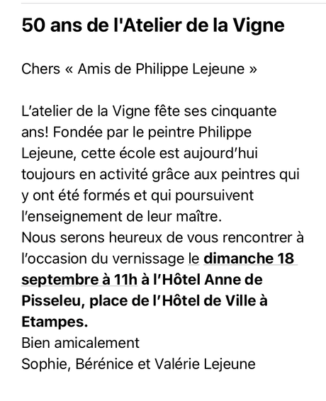 50 ans de « l’Atelier de la Vigne » à Etampes. (16 Septembre au 16 Octobre 2022.