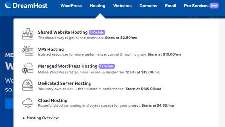 Types d'hébergement DreamHost