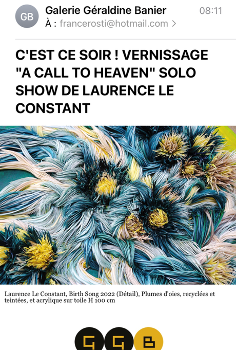 Galerie Géraldine Banier – Solo show de Laurence le Constant –  ce soir le 8 Septembre 2022.