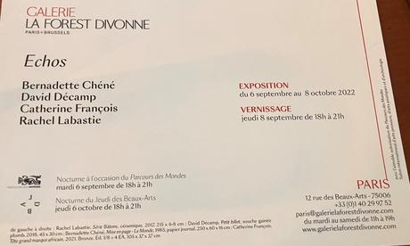 Galerie La Forest Divonne « Echos » 6 Septembre au 8 Octobre 2022.