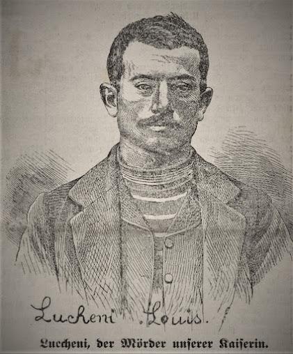 Luigi Lucheni, l'assassin de l'impératrice Elisabeth. Un dessin de la presse autrichienne (1).