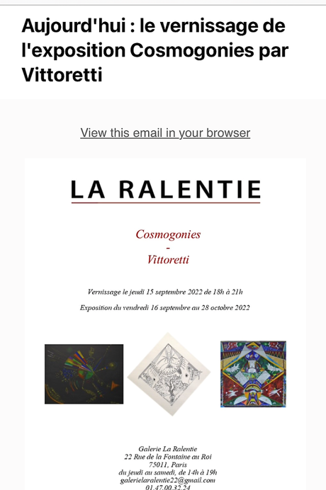 Galerie La ralentie – exposition Cosmogonies par Vittorettie – à partir du 15 Septembre 2022.