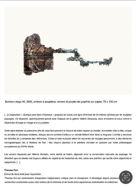 Galerie Valerie Delaunay  » Quelque part dans l’inachevé » Hélène Muheim .à partirdu 15 Septembre 2022.