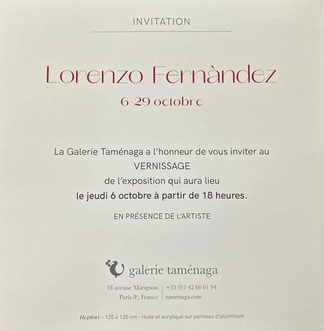 Galerie Taménaga – exposition Lorenzo Fernàndez 6/29 Octobre 2022.