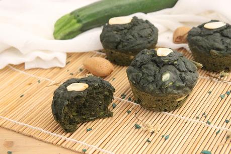Cuillère et saladier : Muffins à la courgette, spiruline et amande vegan