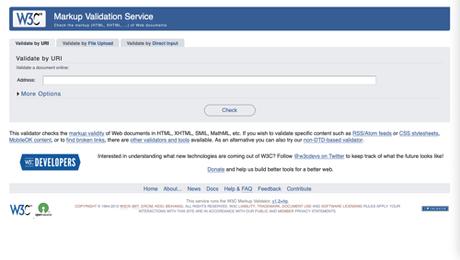 Capture d'écran du site Web du service de validation de balisage du W3C.