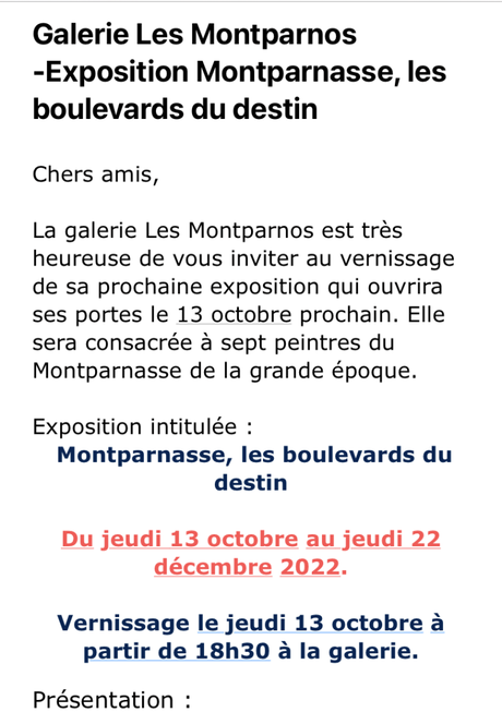 Galerie « Les MONTPARNOS  » Les boulevards du destin – 13Z Octobre au 22 décembre 2022.