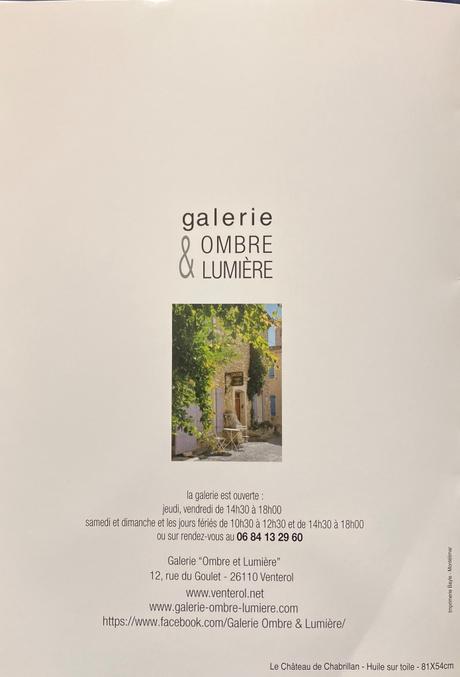 Galerie Ombre & Lumière –  exposition Fiona McClean « paysages Drômois » à partir du 15 Octobre 2022. à Venterol ( Drôme Provencale )