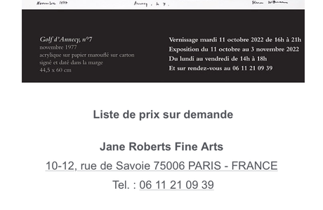Galerie Jane Roberts  « Pierre Wittman -paysages 1977-1986 » à partir du 11 Octobre 2022.