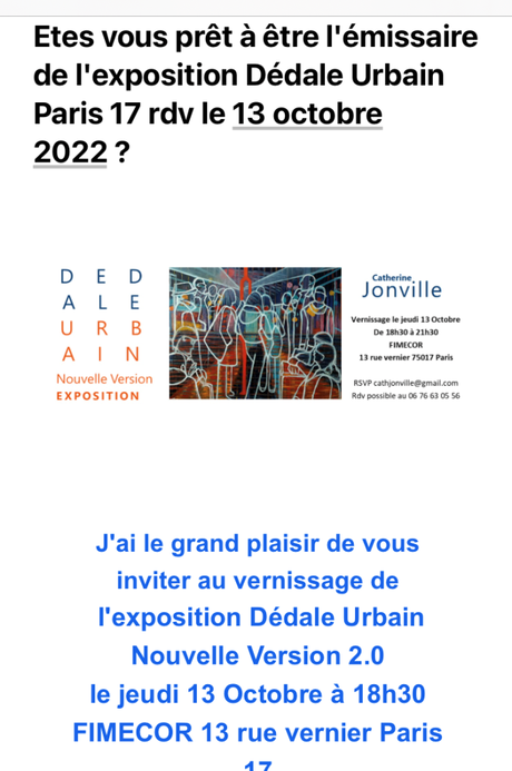Exposition Catherine Jonville  – le 13 Octobre prochain.  » DedaLE uRbain «