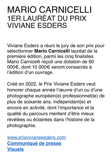 1er lauréat du prix Viviane ESDERS  — Mario Carnicelli.