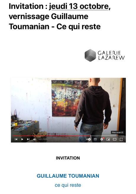 Galerie Lazarew  exposition : Guillaume Toumanian  » ce qui reste  » à partir du 13 Octobre 2022.