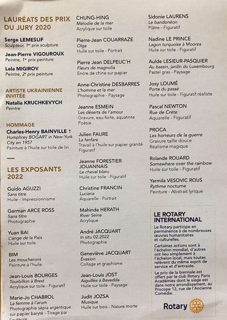 XXIe Biennale des artistes du 6me  14 Octobre/ 5 Novembre 2022.