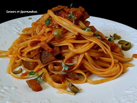 Linguini à l’aubergine. Recette pleine de saveurs et simple à réaliser.