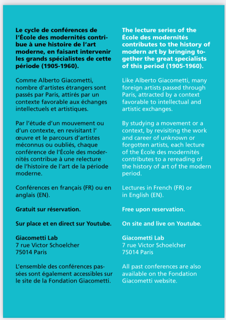 Institut Giacometti – Conférences de l’Ecole des modernités –