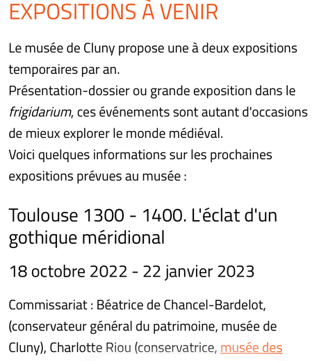 Musée de Cluny «  » TOULOUSE 1300-1400 «  » – L’éclat d’un Gothique méridional – à partir du 18 0ctobre 2022.