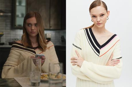 THE WATCHER : Ellie’s asymmetrical cricket v-neck sweater in S1E01