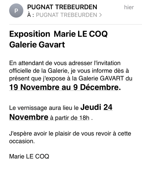 Galerie  Gavart – prochainement : Marie Le Coq –