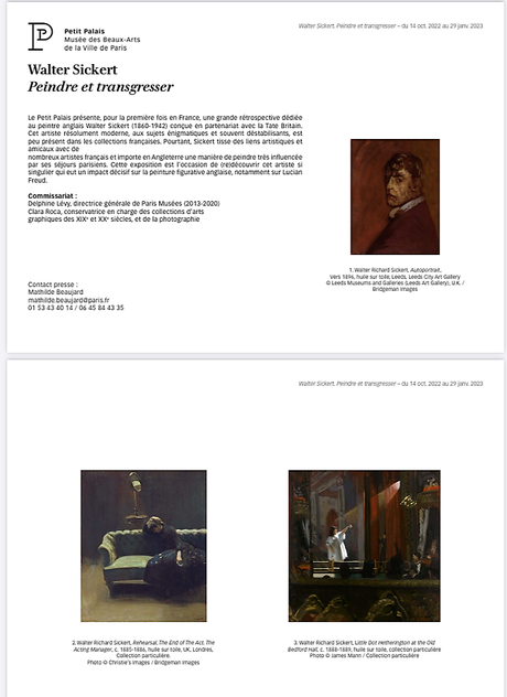 Petit Palais – exposition  » Walter Sickert – peindre et transgresser – 1860 – 1942. (depuis le 14 Octobre)