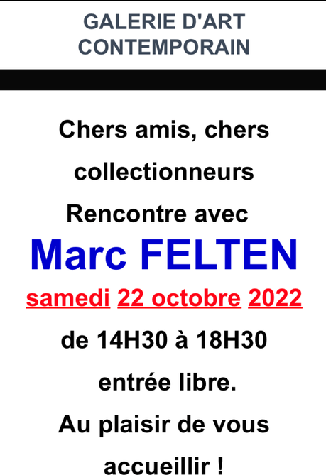 Galerie CRIdart à Metz – exposition Marc Felten. Samedi 22 Octobre 2022.