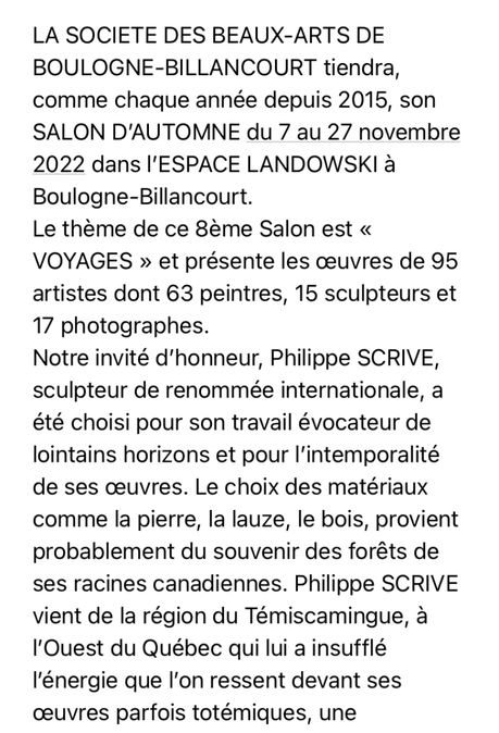 Salon d’Automne de la Sté des Beaux-Arts – Boulogne-Billancourt. ( à partir du 8 Novembre 2022 )