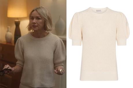 THE WATCHER : Nora’s white sweater with puffed short sleeves in S1E07