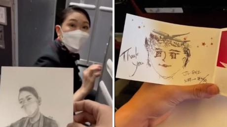 Une vidéo d'un artiste offrant un croquis à une hôtesse de l'air est devenue virale.