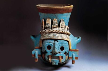 Vase à effigie Tlāloc en céramique trouvé au Templo Mayor, Tenochtitlan, Mexique, vers 1440-70.