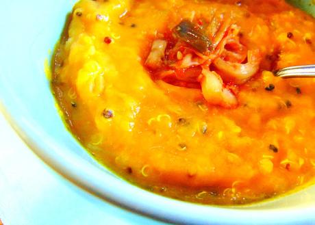 Soupe de carottes, lentilles rouges, gingembre et quinoa