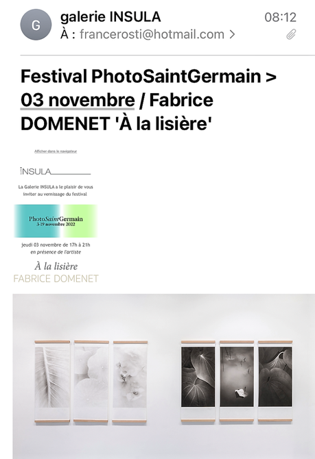 Festival Photo SaintGermain – galerie Insula – exposition  Fabrice Domenet  » A la lisière  »  3 Novembre 2022.