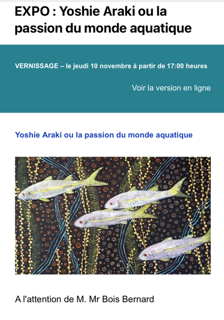 Exposition Yoshie Araki « la passion du monde aquatique » à la Galerie de Paris – Village Suisse – à partir du 10 Novembre 2022.