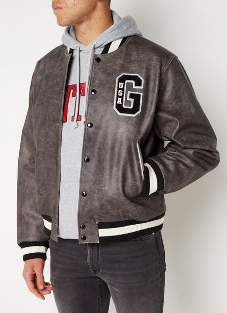 Gant - Veste Varsity en cuir veau avec imprimé devant et dos - Anthracite