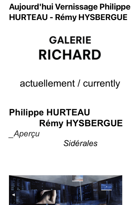 Galerie Richard – exposition : Philippe Hurteau & Rémy Hysbergue – à partir du 5 Novembre 2022.