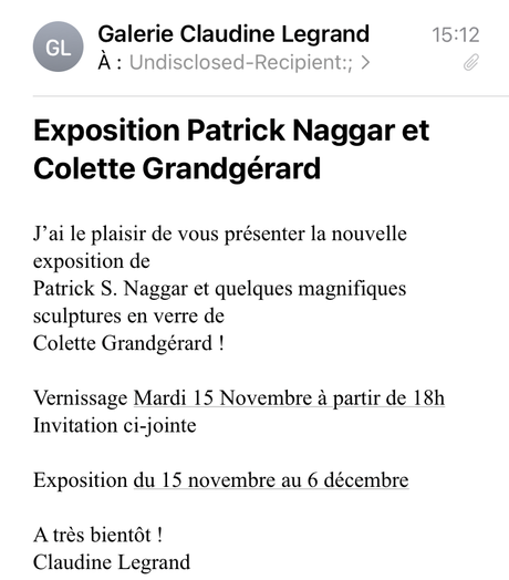 Galerie Claudine Legrand – Exposition Patrick Naggar et Colette Grandgérard.